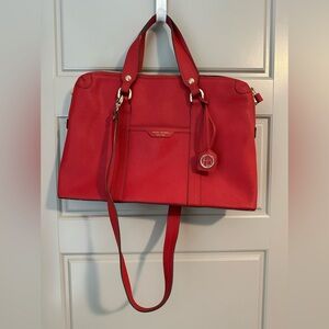 Henri Bendel West 57th Leather Briefcase Tote in Bright Red.